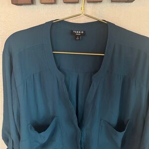 Torrid Teal V-Neck Blouse
